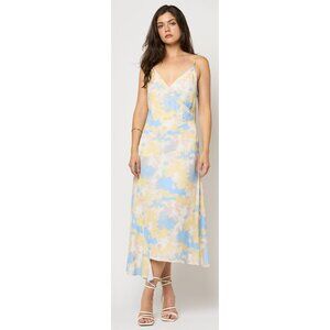 Joie Watercolor Asymmetric Hem Shoulder Tie Shift Dress 12 NWT Blue Pink Yellow